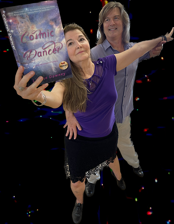 Dancing couple holding book