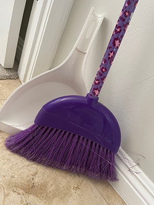 Purple broom and dustpan