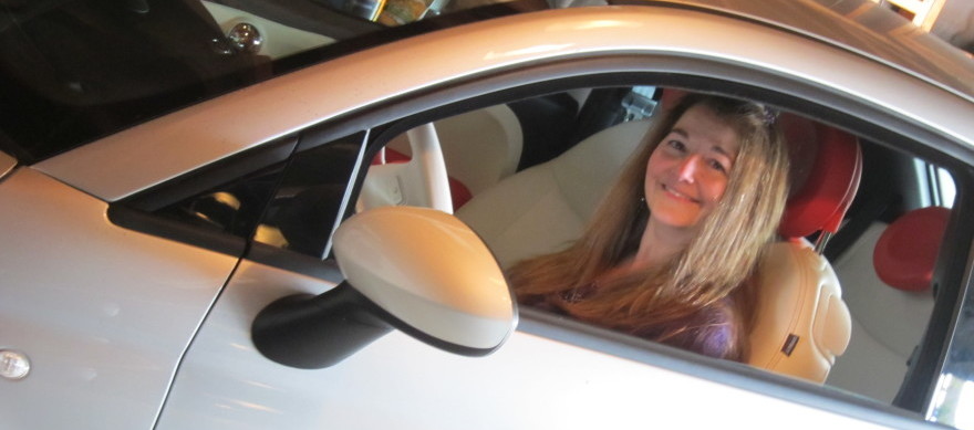 Lianne in her electric Fiat